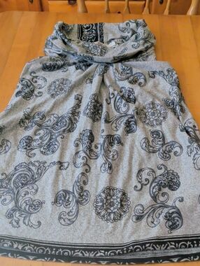 Gray and Black Printed Cowl Neck Dress